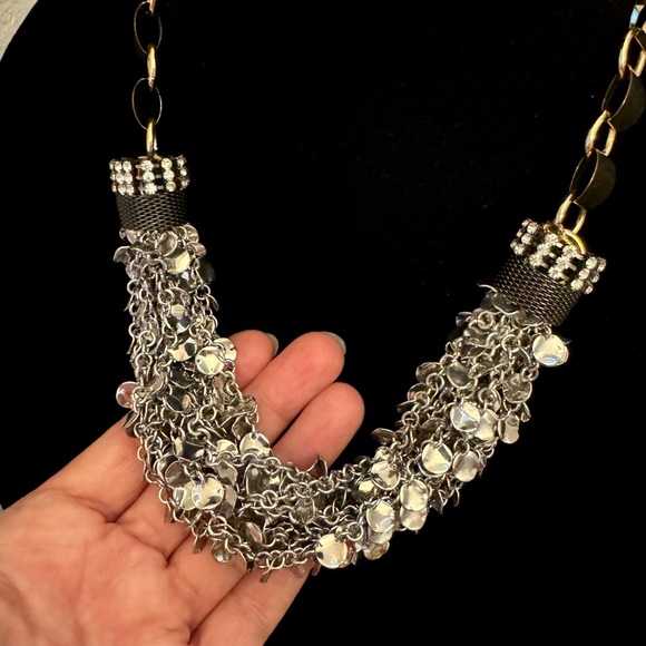 New! Chunky Statement 22” Necklace Silver, Gold & Rhinestone, Great bling! - Picture 3 of 13